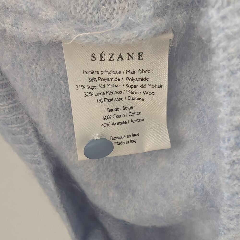 SEZANE Paco Jumper Sky Blue Mohair Merino Reversible Short Sleeve Sweater S - Picture 5 of 5
